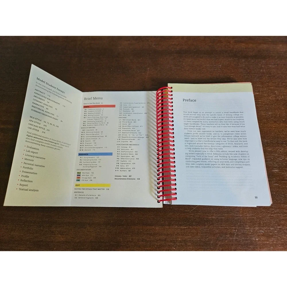 W. W. Norton The Little Seagull Handbook 5th Edition Tan Red Spiral Textbook